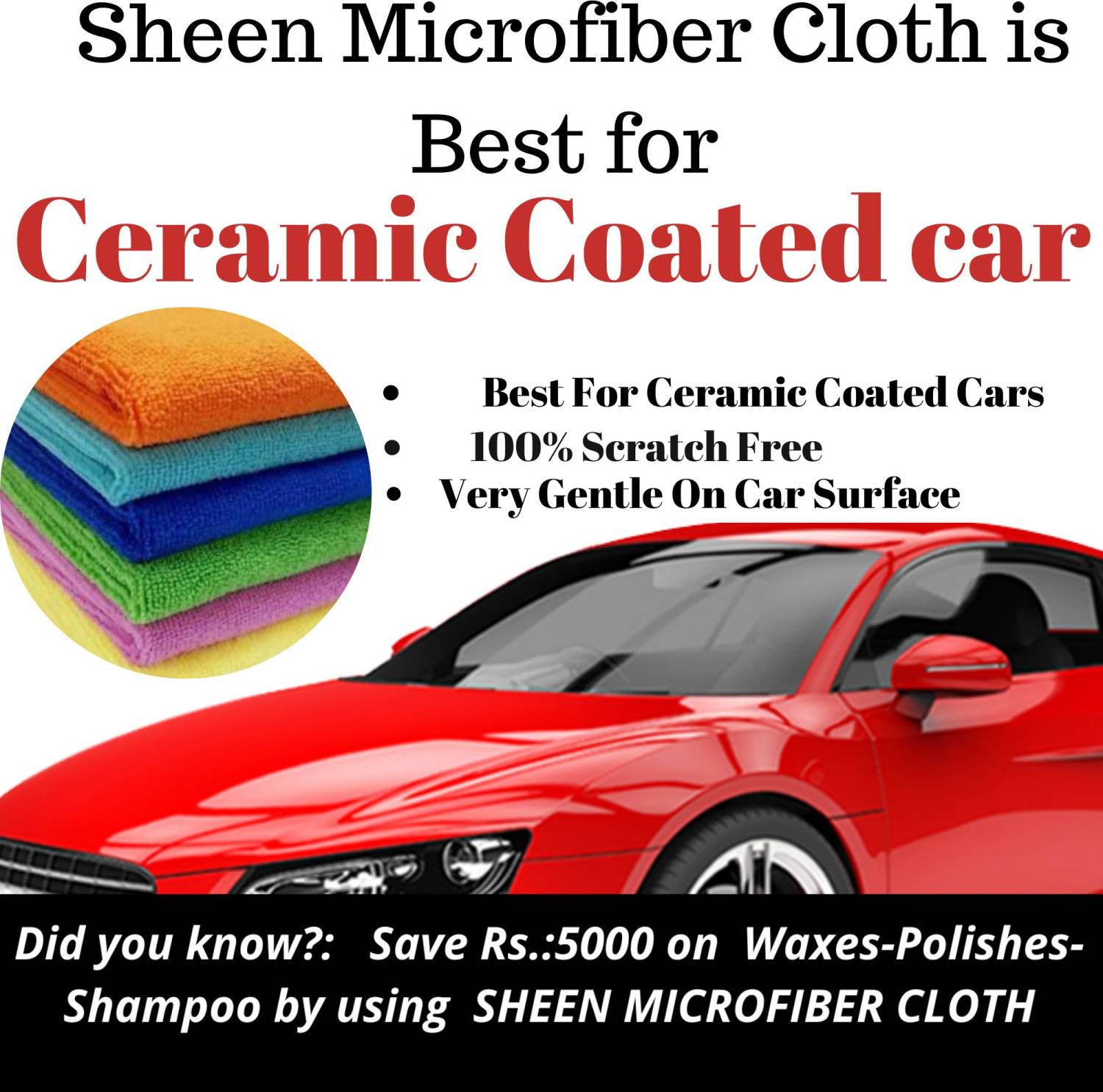 Sheen Microfiber 380 GSM Cloth (40X40 cm) Pack of 200
