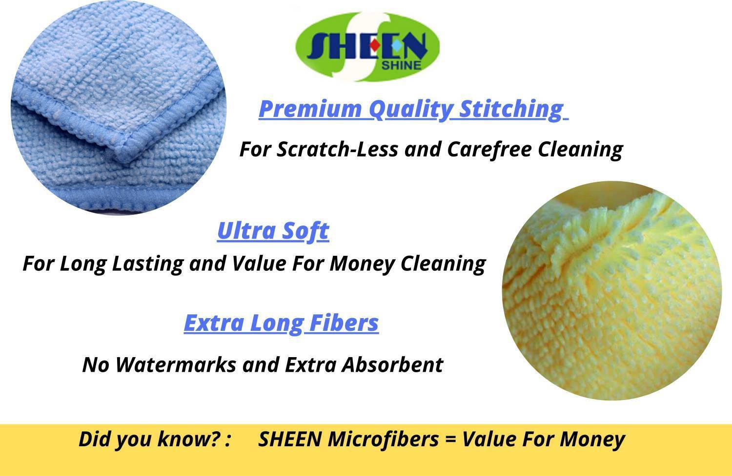 Sheen Microfiber Vehicle Washing Cloth (30x40) cm Pack Of 8